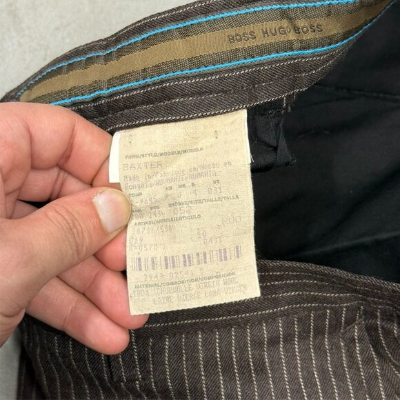 Hugo Boss Dress Pants Striped Wool Trousers "Baxter" Brown 36x32 - Picture 6 of 10